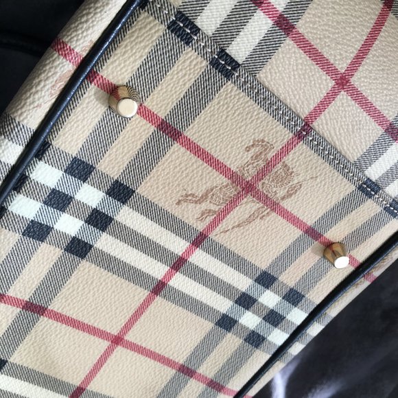 Vintage BEIGE HAYMARKET CHECK POCKET TOTE - Picture 10 of 14